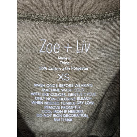 Zoe Liv Camo Print Tshirt XS Green Short Sleeve Hi Low Hem Crew Layer Camouflage - Picture 6 of 8